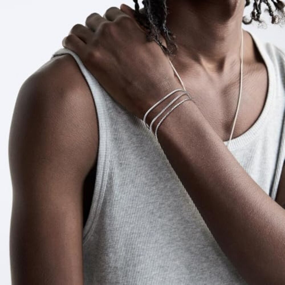Silver Snake Chain Bracelet Set Minimal Classic Stackable Jewelry Gift - Picture 5 of 8